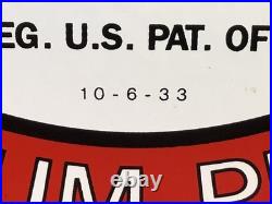 Vintage 1933 Dated Texaco Gasoline Gas Motor Oil Porcelain Petroleum Sign