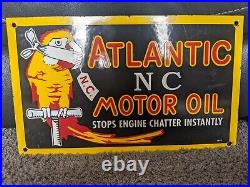 Vintage 1935 Atlantic Motor Oil Porcelain Metal Gas Station Sign 10 X 16