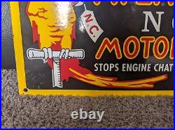 Vintage 1935 Atlantic Motor Oil Porcelain Metal Gas Station Sign 10 X 16