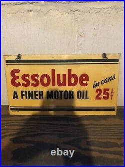 Vintage 1936 Original Essolube Motor Oil Double Sided Dealer Sign Hard To Find