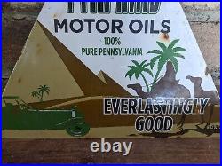 Vintage 1936 Pyramid Motor Oil Porcelain Gas Station Pump Sign 10