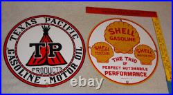 Vintage 1936 Shell & Texas Pacific Motor Oil & Gasoline Porcelain Metal Sign Lot