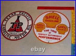 Vintage 1936 Shell & Texas Pacific Motor Oil & Gasoline Porcelain Metal Sign Lot