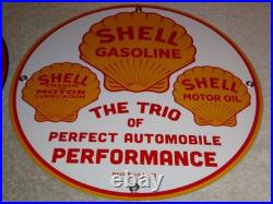Vintage 1936 Shell & Texas Pacific Motor Oil & Gasoline Porcelain Metal Sign Lot Vintage 1936 Shell & Texas Pacific Motor Oil & Gasoline Porcelain Metal Sign Lot