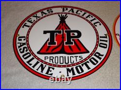 Vintage 1936 Shell & Texas Pacific Motor Oil & Gasoline Porcelain Metal Sign Lot