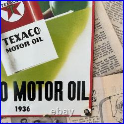 Vintage 1936 Texaco Motor Oil 8x12 Inches Porcelain Enamel Sign