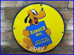 Vintage 1937 Sunoco Motor Oil Porcelain Gas Station Pump Metal Sign 12