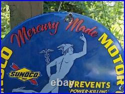 Vintage 1937 Sunoco Murcury Made Motor Oil Porcelain Gas Station Pump Sign 12