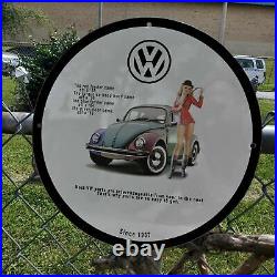 Vintage 1937 Volkswagen Motor Vehicle Manufacturer Porcelain Gas & Oil Sign
