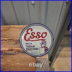 Vintage 1939 Esso Motor Oil Put A Tiger In Your Tank Porcelain Gas Oil 4.5 Sign