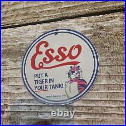 Vintage 1939 Esso Motor Oil Put A Tiger In Your Tank Porcelain Gas Oil 4.5 Sign