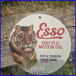 Vintage 1939 Esso Uni Flo Motor Oil Porcelain Gas Oil 4.5 Sign