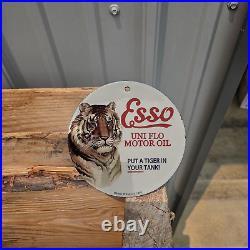 Vintage 1939 Esso Uni Flo Motor Oil Porcelain Gas Oil 4.5 Sign
