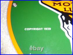 Vintage 1939 Oilzum Motor Oil & Lubricants 11 3/4 Porcelain Metal Gasoline Sign