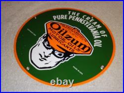 Vintage 1939 Oilzum Motor Oil & Lubricants 11 3/4 Porcelain Metal Gasoline Sign