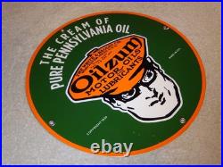 Vintage 1939 Oilzum Motor Oil & Lubricants 11 3/4 Porcelain Metal Gasoline Sign