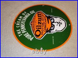 Vintage 1939 Oilzum Motor Oil & Lubricants 11 3/4 Porcelain Metal Gasoline Sign