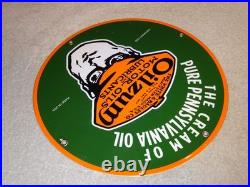 Vintage 1939 Oilzum Motor Oil & Lubricants 11 3/4 Porcelain Metal Gasoline Sign