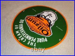 Vintage 1939 Oilzum Motor Oil & Lubricants 11 3/4 Porcelain Metal Gasoline Sign