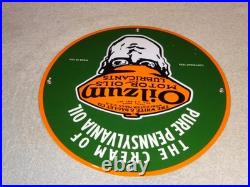 Vintage 1939 Oilzum Motor Oil & Lubricants 11 3/4 Porcelain Metal Gasoline Sign