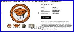 Vintage 1939 Oilzum Motor Oil & Lubricants 11 3/4 Porcelain Metal Gasoline Sign