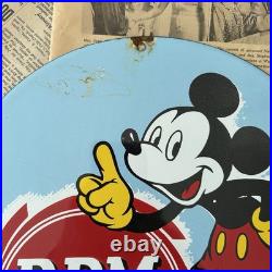Vintage 1939 RPM Motor Oil Disney Mickey Mouse 8x12 Inches Porcelain Enamel Sign
