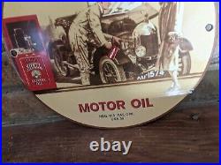 Vintage 1939 Shell Motor Oil Porcelain Metal Gas Pump Sign Gasoline 10