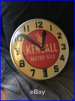 Vintage 1940-50s Kendall Motor Oil Advertising Clock WORKS RARE