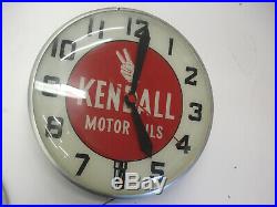 Vintage 1940-50s Kendall Motor Oil Advertising Light Up Clock Rare Clock Works