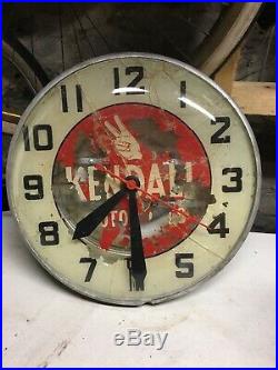 Vintage 1940-50s Kendall Motor Oil Rare Advertising Light Up Clock No Cord
