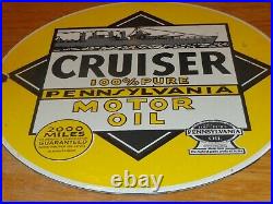 Vintage 1940 Cruiser Motor Oil Navy Ship 11 3/4 Porcelain Metal Gasoline Sign