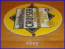 Vintage 1940 Cruiser Motor Oil Navy Ship 11 3/4 Porcelain Metal Gasoline Sign