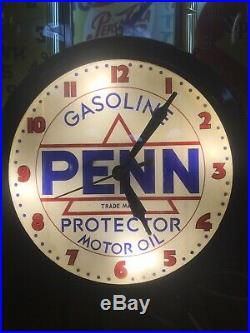 Vintage 1940s Penn Motor Oil Gas Not Neon Lighted Gillco Advertising Clock Rare