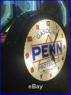 Vintage 1940s Penn Motor Oil Gas Not Neon Lighted Gillco Advertising Clock Rare