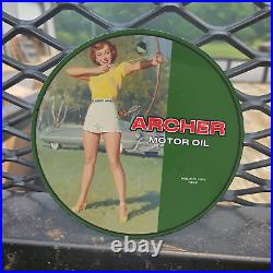 Vintage 1942 Archer Motor Oil Porcelain Gas Oil 4.5 Sign