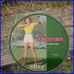 Vintage 1942 Archer Motor Oil Porcelain Gas Oil 4.5 Sign