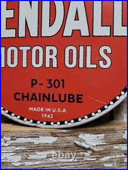 Vintage 1942 Kendall Porcelain Sign Chainlube Advertising Automobile Motor Oil