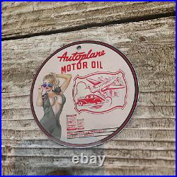 Vintage 1944 Autoplane Motor Oil Porcelain Gas Oil 4.5 Sign