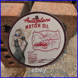 Vintage 1944 Autoplane Motor Oil Porcelain Gas Oil 4.5 Sign