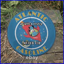 Vintage 1945 Atlantic Aviation Motor Oil Huckleberry Hound Porcelain 4.5 Sign