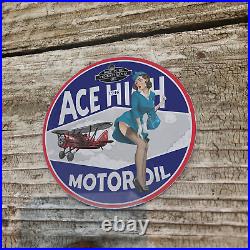 Vintage 1946 Ace High Motor Oil Porcelain Gas Oil 4.5 Sign