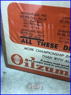 Vintage 1947 Oilzum Motor Oil Poster Not Sign Indy 500 RARE