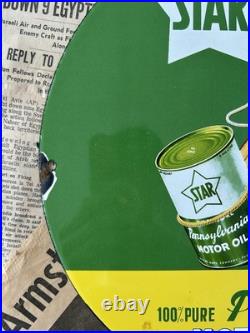 Vintage 1947 Star Pennsylvania Motor Oil 12 Inch Porcelain Enamel Sign