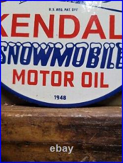 Vintage 1948 Kendall Porcelain Sign Snowmobile Advertising Gas Motor Oil Lube