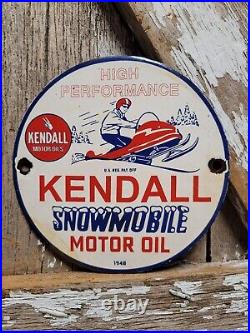 Vintage 1948 Kendall Porcelain Sign Snowmobile Gas Motor Oil Lubricants 6 Sign