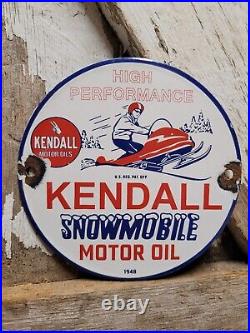 Vintage 1948 Kendall Porcelain Sign Snowmobile Gas Motor Oil Lubricants 6 Sign