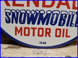 Vintage 1948 Kendall Porcelain Sign Snowmobile Gas Motor Oil Lubricants 6 Sign