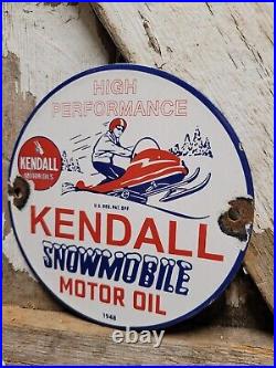 Vintage 1948 Kendall Porcelain Sign Snowmobile Gas Motor Oil Lubricants 6 Sign