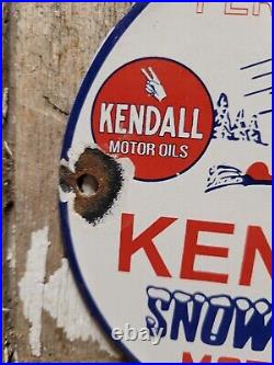 Vintage 1948 Kendall Porcelain Sign Snowmobile Gas Motor Oil Lubricants 6 Sign