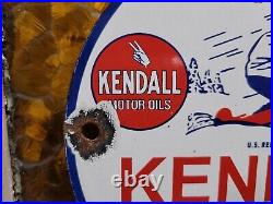 Vintage 1948 Kendall Porcelain Sign Snowmobile Gas Motor Oil Lubricants 6 Sign